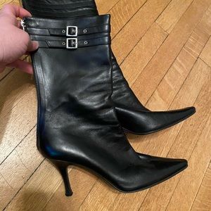 Banana Republic black leather stiletto boots with silver buckle